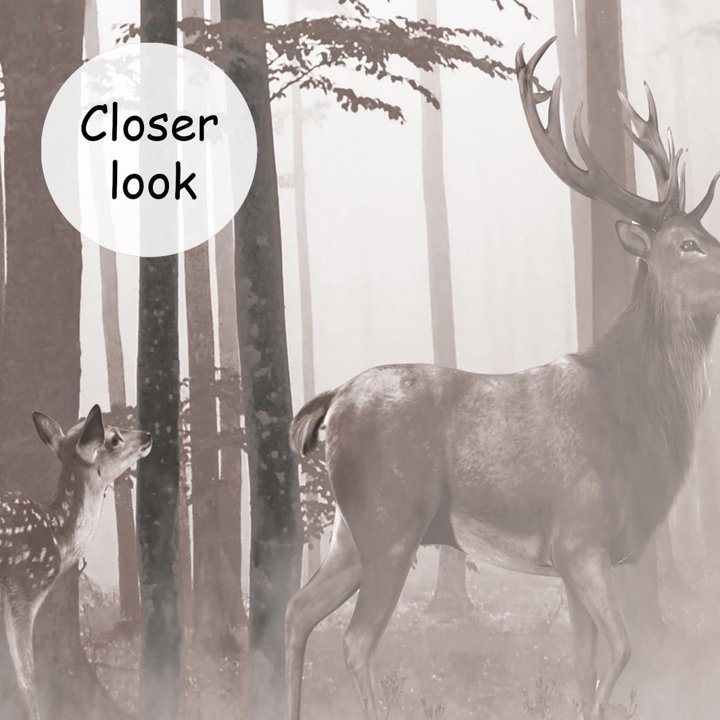 AFZEVEB-Forest Wallpaper Vintage Trees with Deer Wall murals for Bedroom 114"x74" (Not Peel and Stick)