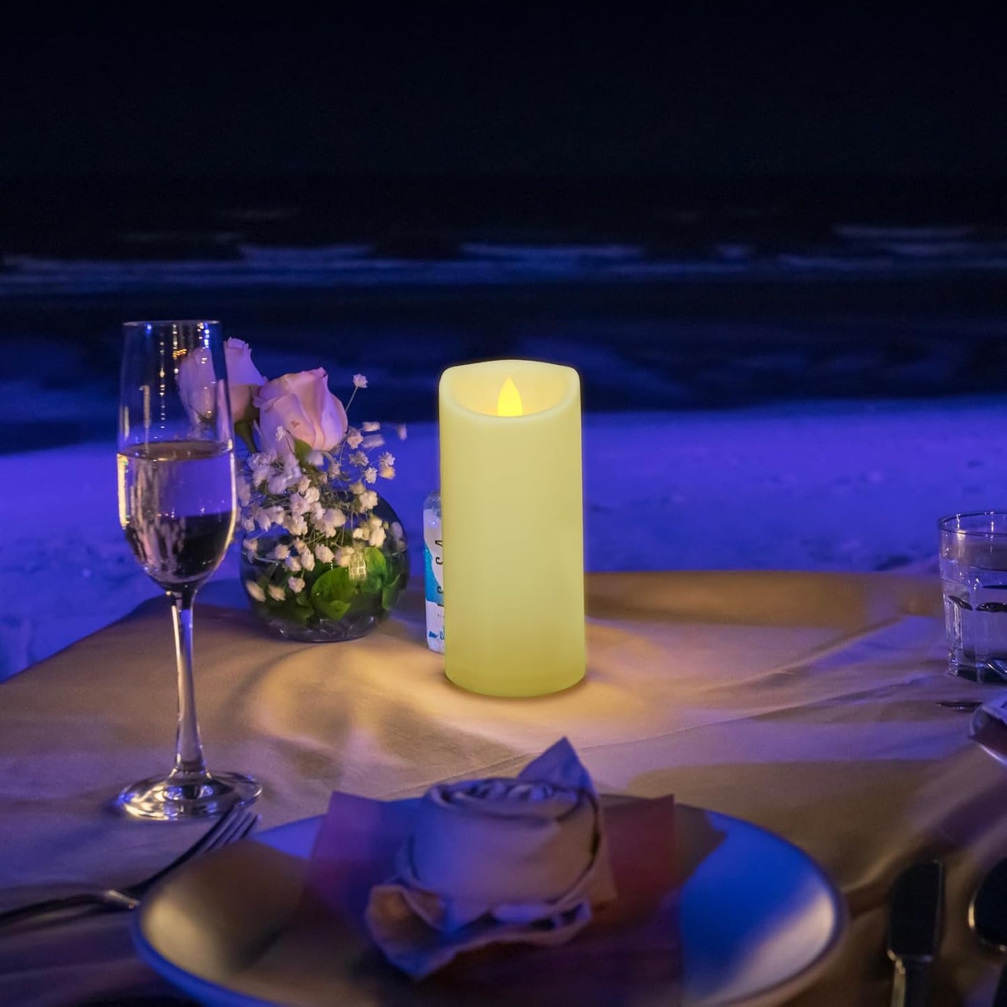 6 Pack 3"x7" Outdoor Waterproof Flameless Candles with Remote and Timer, Battery Operated Flickering LED Pillar Candles for Wedding Halloween Lantern Decoration, Ivory Plastic