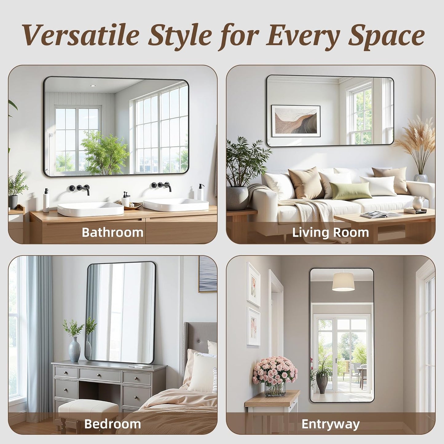 Bathroom Mirror 55" x 36", Large Rectangle Wall Mirror, Silver Metal Frame Wall Mounted Mirrors for Bathroom, Vanity, Bedroom, Entryway Decor(Horizontal/Vertical)