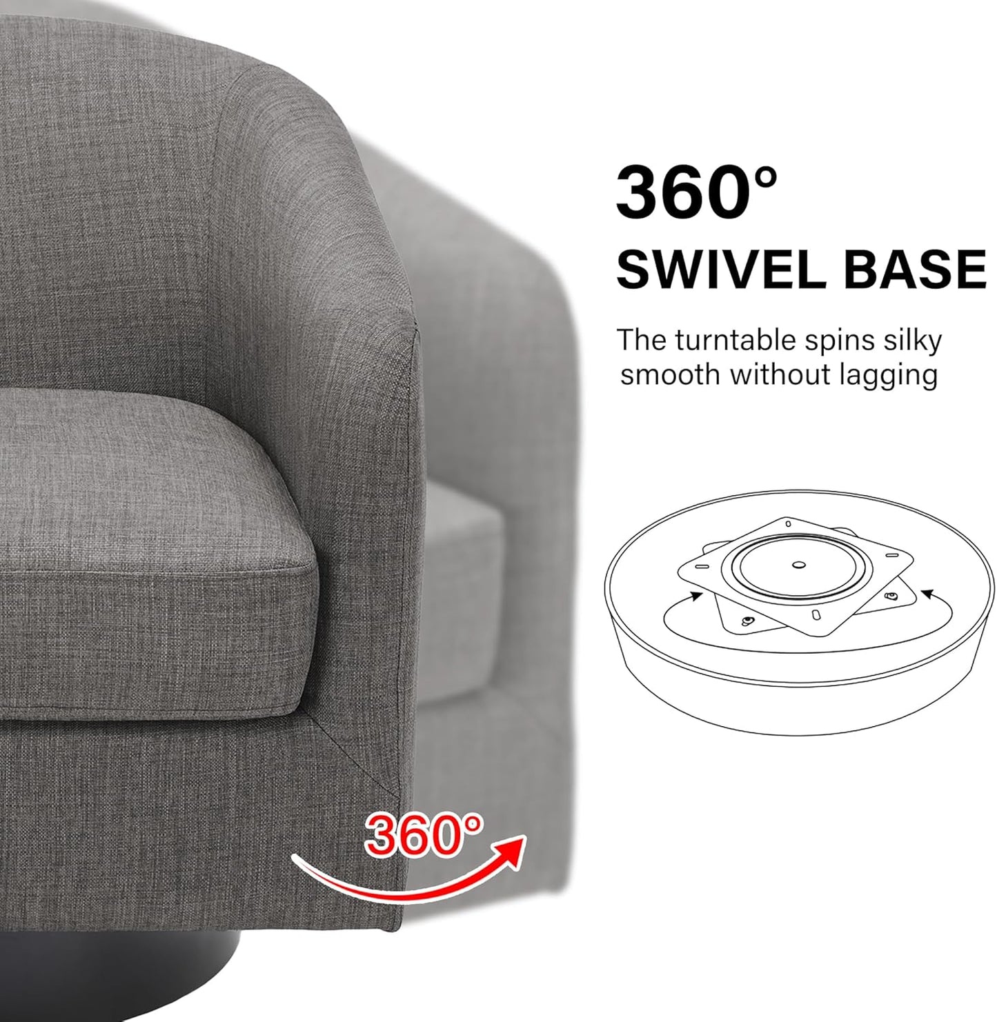 Swivel Barrel Accent Chair, Modern Round Linen Arm Chair for Living Room, Bedroom, Comfy Club Reading Chairs for Adults（Linen Fabric, Grey, Set of 4