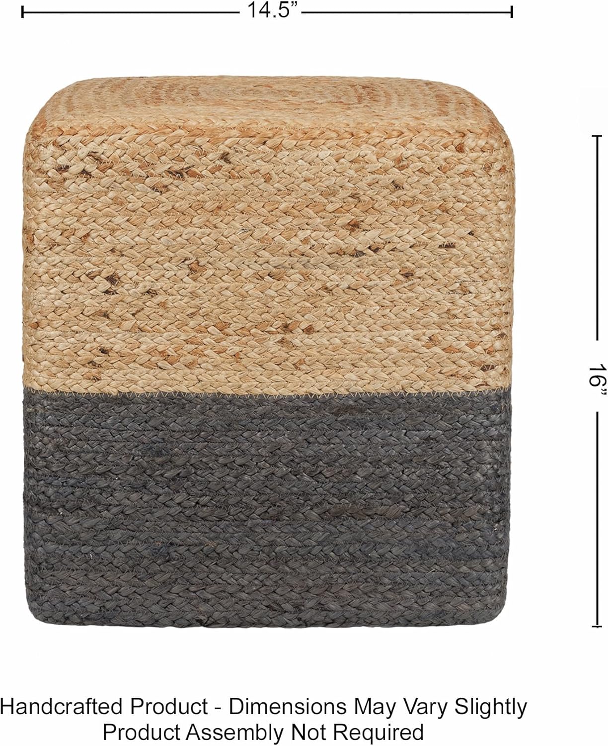 REDEARTH · Cube Pouf Foot Stool Ottoman - Jute Braided Pouffe Poof Accent Sitting Footrest for The Living Room, Bedroom, Nursery, Patio, Lounge & Other Rooms (14.5”x14.5”x16”; Natural Gray)