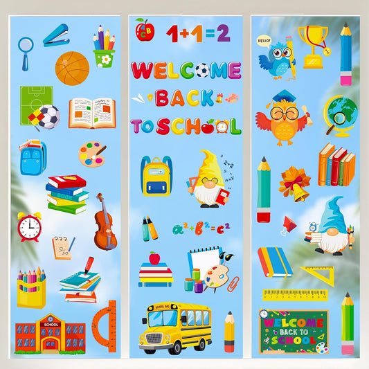 9 Sheets Back to School Window Clings, Double-Sided Window Clings for Classroom, Bus Apple Pencil First Day of School Book Window Stickers for First Day of School Decorations Supplies Decor