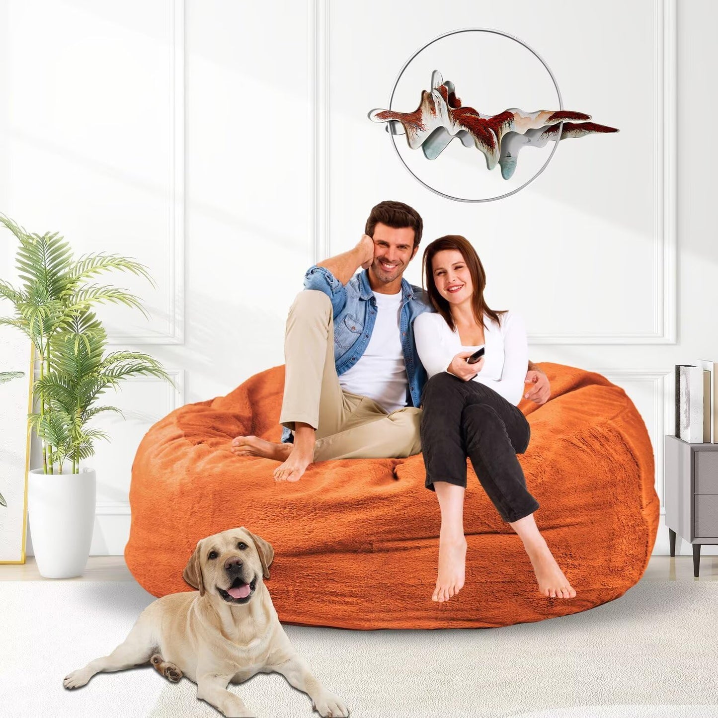 Bean Bag Chair for Adults 4FT,Soft Removable Cover for Teens/Girls Bedroom,Fluffy Giant Round Floor Beanbag Lounger Chairs (No Filler,Orange)