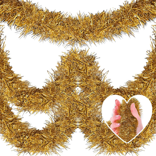 25 Feet Christmas Tinsel Garland, Metallic Twist Wall Hanging Backdrop for Parade Floats, Christmas Eve, New Year, Valentine's Day Party Decorations (Champagne Gold, 4in x 25ft)