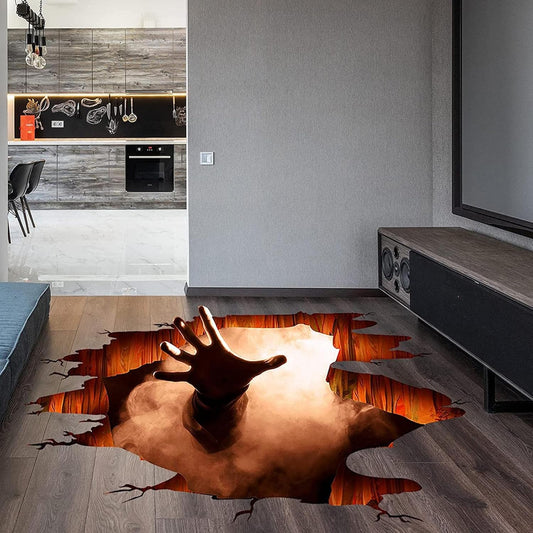 Scary Halloween Floor Decals 3D Stickers for Wall, Ghost Hand Scratching Art Decorations, Removable Vinyl Decor Posters for Bar Pub Spooky Party Supplies
