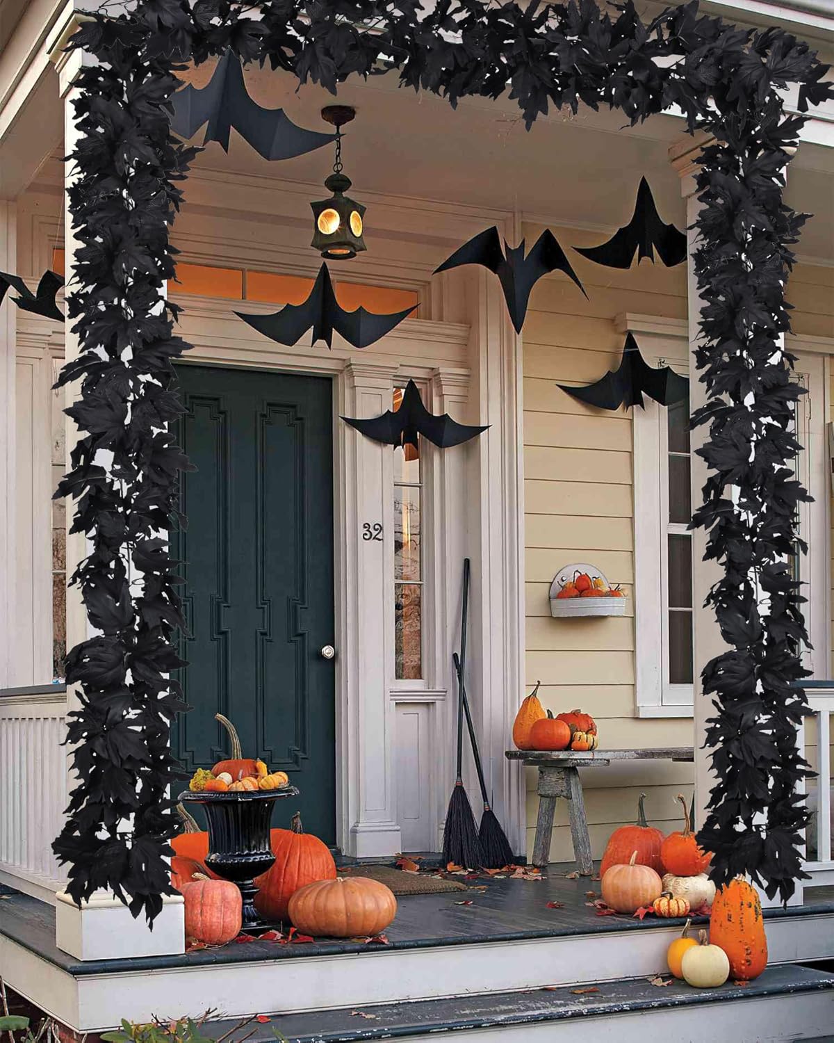 Lvydec 2 Pack Black Halloween Fall Maple Garland - 5.9ft/Piece Artificial Hanging Fall Leave Vines Garland Autumn Decor for Thanksgiving Home Wedding Party