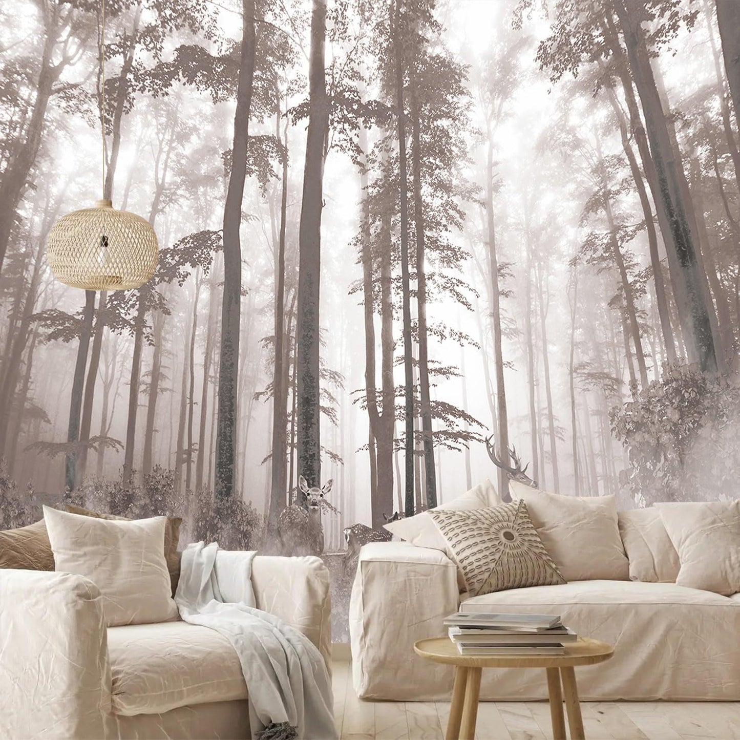 AFZEVEB-Forest Wallpaper Vintage Trees with Deer Wall murals for Bedroom 114"x74" (Not Peel and Stick)