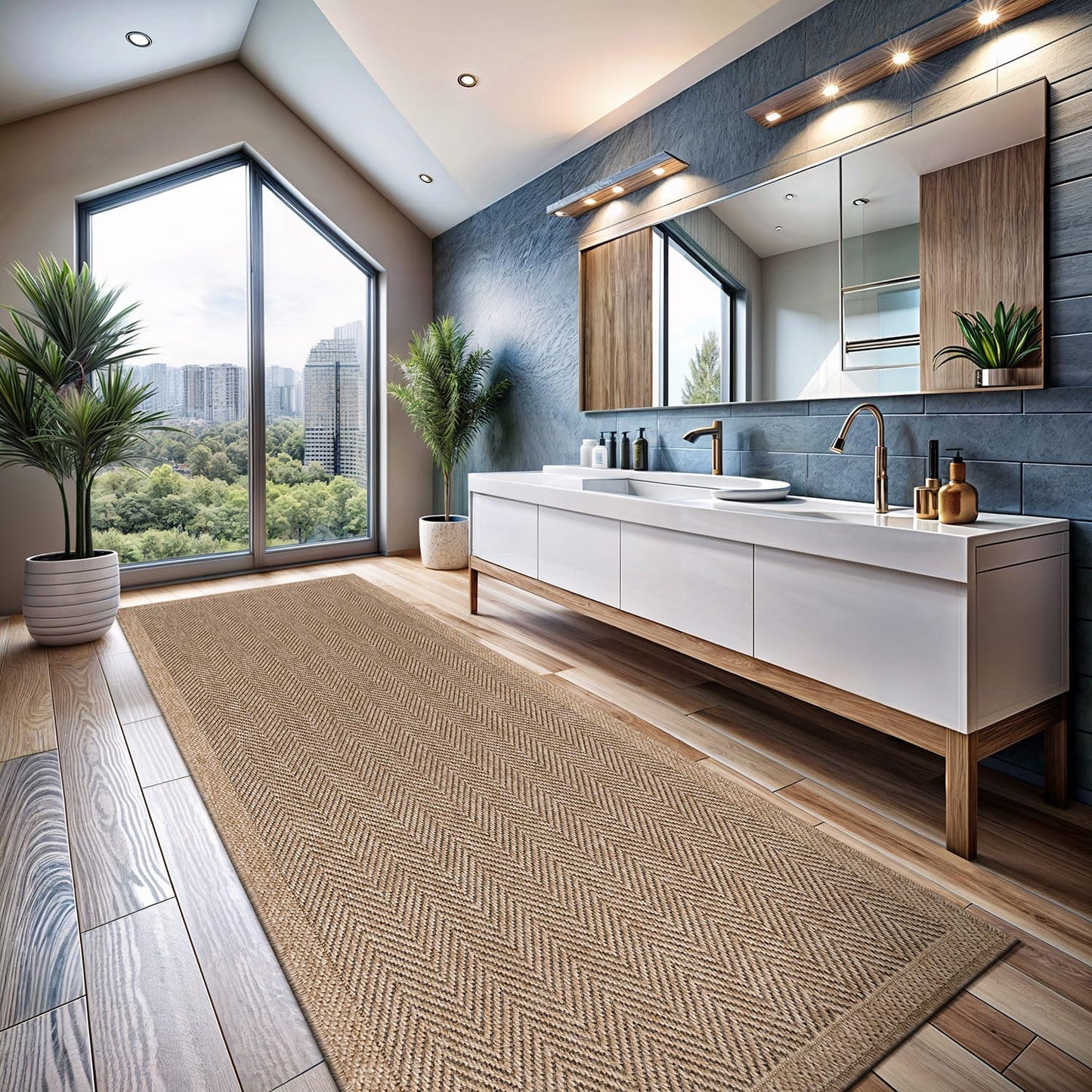 CAMILSON Indoor and Outdoor Runner Rug Natural Herringbone Seagrass Boho Design Easy-Cleaning Non Shedding Fiber Living Room Bedroom Garden Patio and Kitchen Washable Outside Carpet Alfombras (2x7)