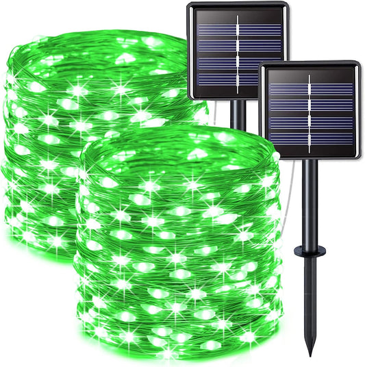 JMEXSUSS 2 Pack Green Halloween Lights, Each 33ft 100 LED Green Solar Lights Outdoor, Waterproof Solar Fairy String Light for Outside Patio Garden Party Tree Christmas Halloween Decorations