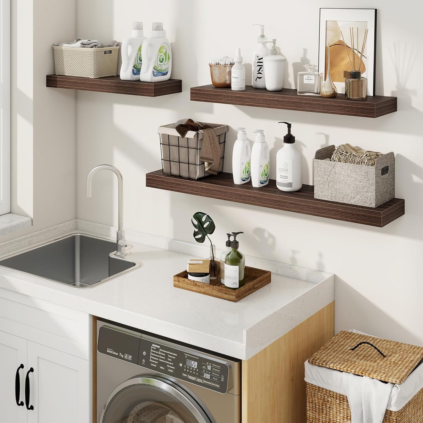 fuqing Floating Shelves for Wall, Bathroom Shelf Wall Mounted for Storage, Shelves with Invisible Bracket for Bedroom, Kitchen, Living Room, Farmhouse Small Book Shelf, 48 Inch Set of 2, Walnut