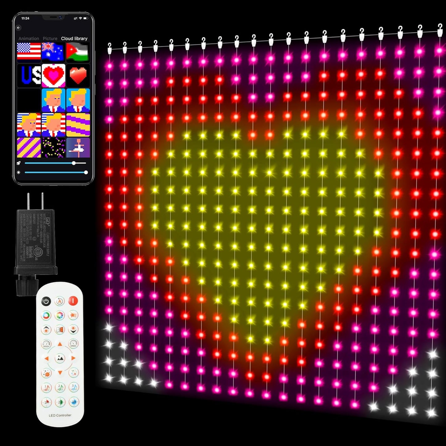 Smart Curtain Lights 400 LED, Color Changing Curtain Lights 6.6ft*6.6ft with APP&Remote,Dynamic DIY Fairy String Light for Bedroom Living Room Backdrop LED American Flag Light Decor