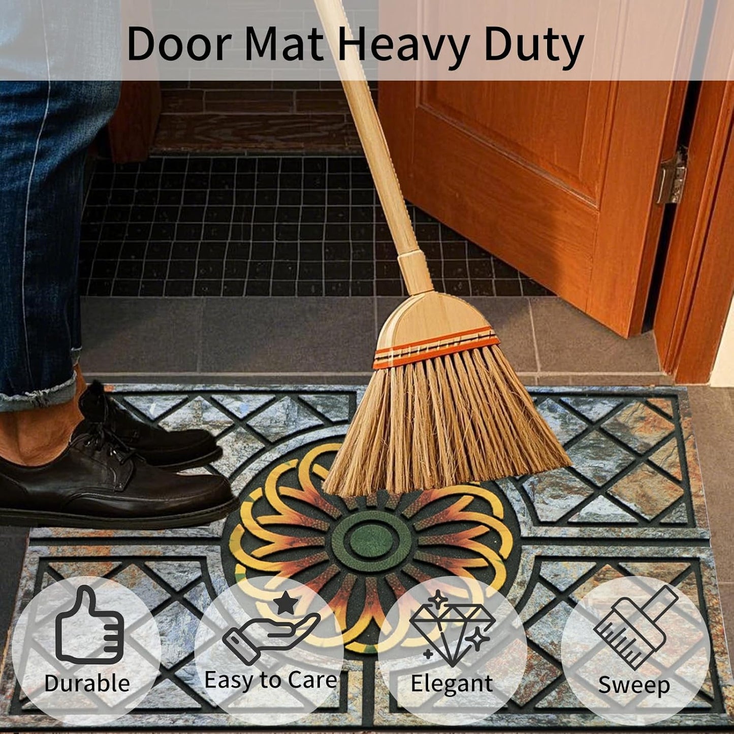 Door Mat Welcome Mat, Heavy Duty Door Mat 23.6 x 35.4 Inch Front Door Mat Rug Doormat for Outdoor Entrance Home Non-Slip Rubber Rug for Front Door, Outside, Entryway, Patio (Flower)