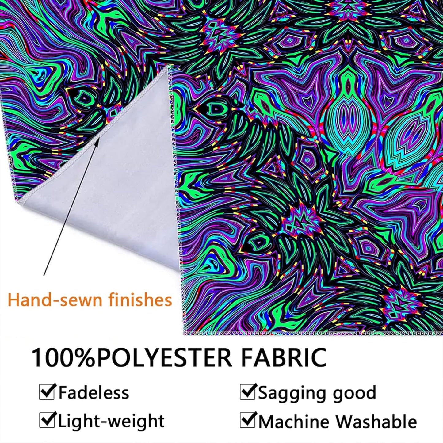 PSYHILAR Blacklight Mandala Tapestry for Bedroom, Psychedelic Black Light Posters for Adults and Teens, Neon UV Reactive Aesthetic Bohemian Art Wall Hanging Decor (60 x 50 Inches)