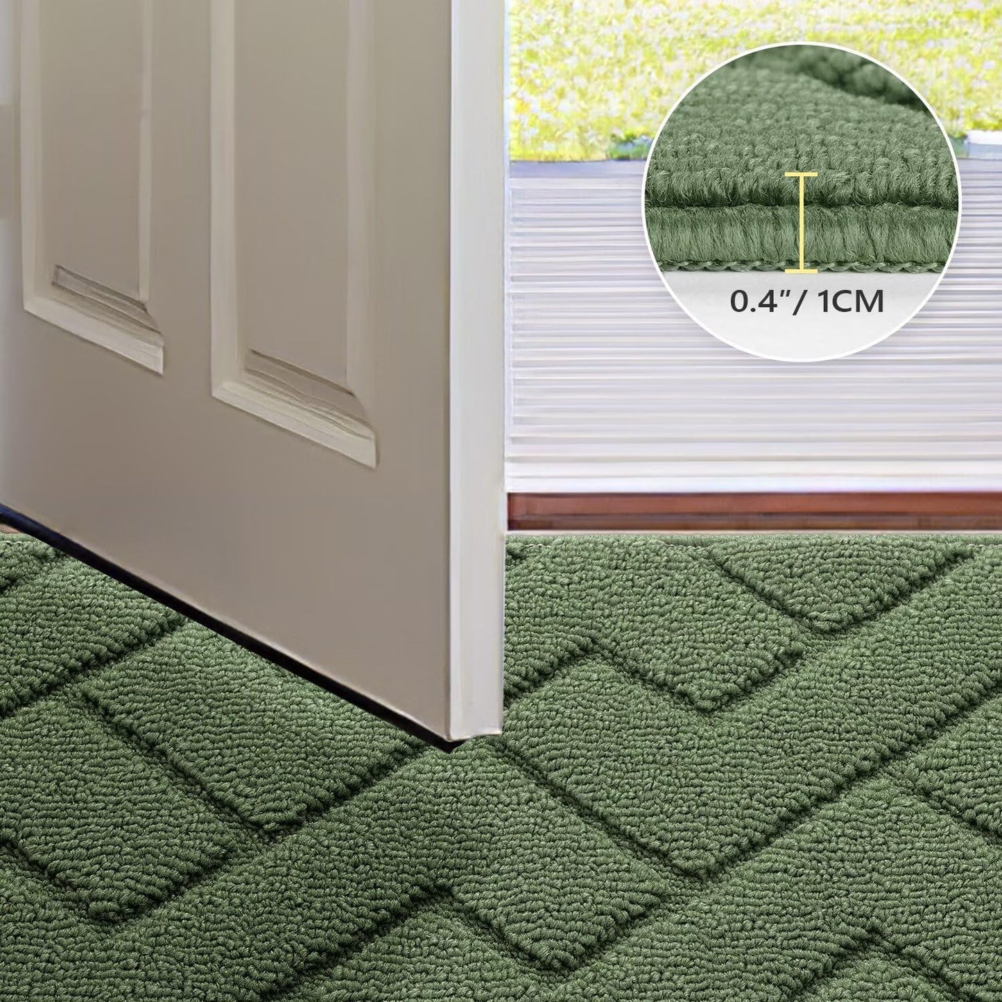 hicorfe Front Door Mat Outside Entrance,32"x40" Absorbent Muddy Dirt Resist Welcome Door Mats Outdoor Indoor,Stain and Fade Resistant,Non Slip Backing Entry Mat Doormat for Entryway(Green)