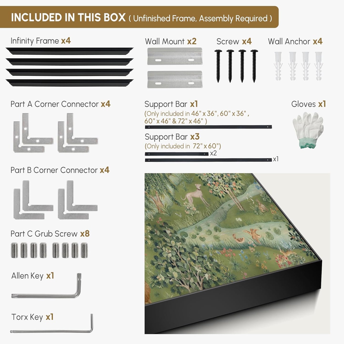 SIGNWIN 36"x46" Extra Large Framed Wall Art Medieval Fantasy Forest with Woodland Animals, Storybook-Inspired Scene for Home Living Room Bedroom Decor (Frame Assembly Required)