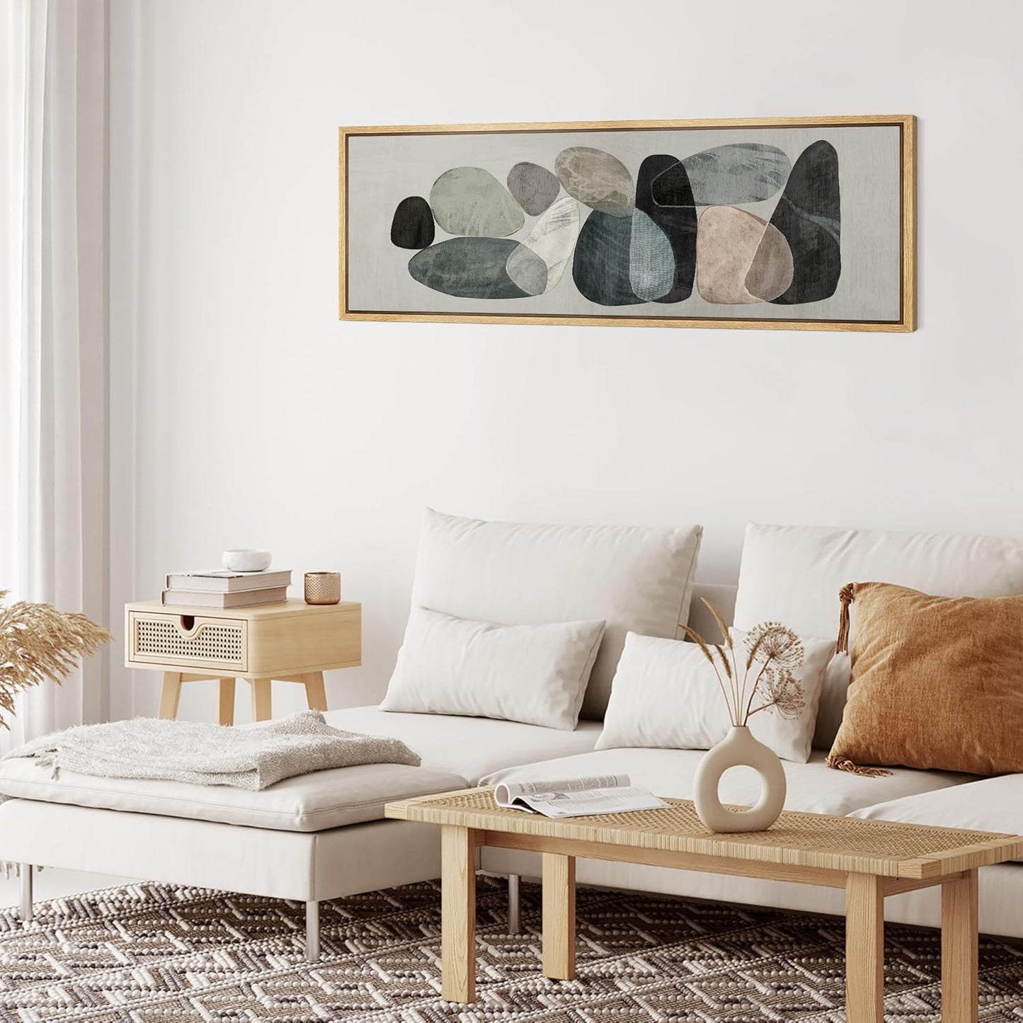 MUDECOR Large Framed Canvas Print Wall Art Abstract Elegance Contemporary Stone Shapes Illustrations Antique Retro Fine Art Illustrations Decorative Colorful for Bedroom - 60"x20"