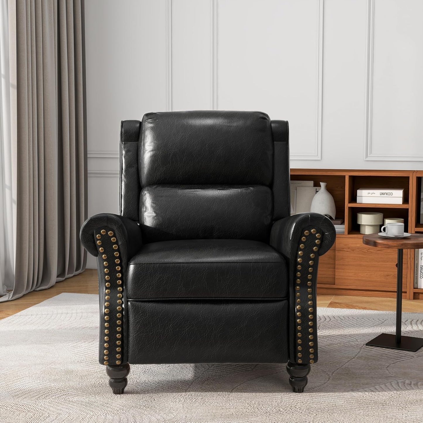 UIXE Pushback Recliner Chair, PU Leather Armchair Push Back Accent Chair for Living Room, Rivet Trim Club Chair Home Theater Overstuffed Single Sofa Bedroom Reading Seat - Black
