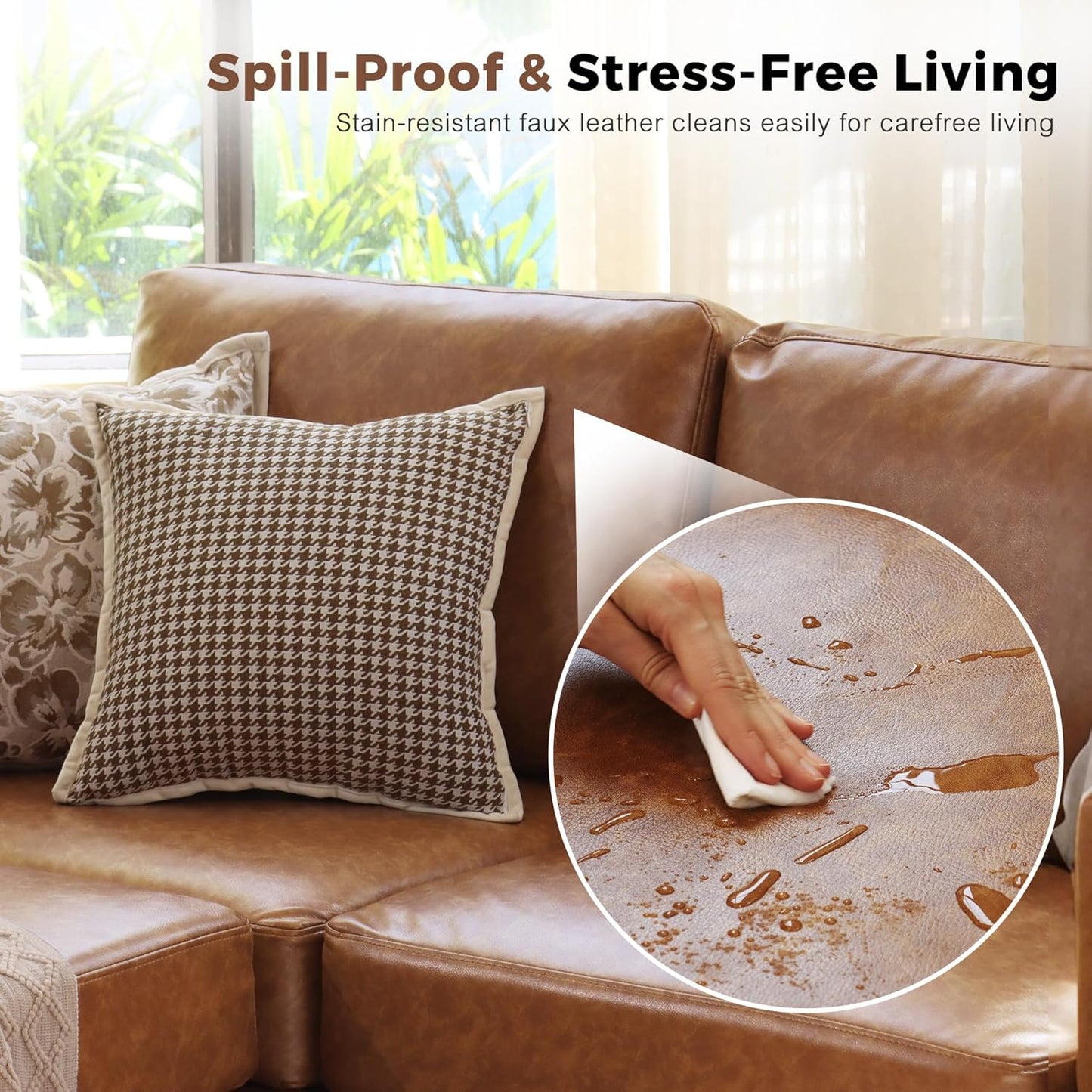 64.6" Faux Leather Loveseat Sleeper Sofa Bed with Storage Seat, Modern Modular Sectional Couch Deep Seat with Reversible Chaise 2-Seat Brown for Apartment, Living Room, Bedroom