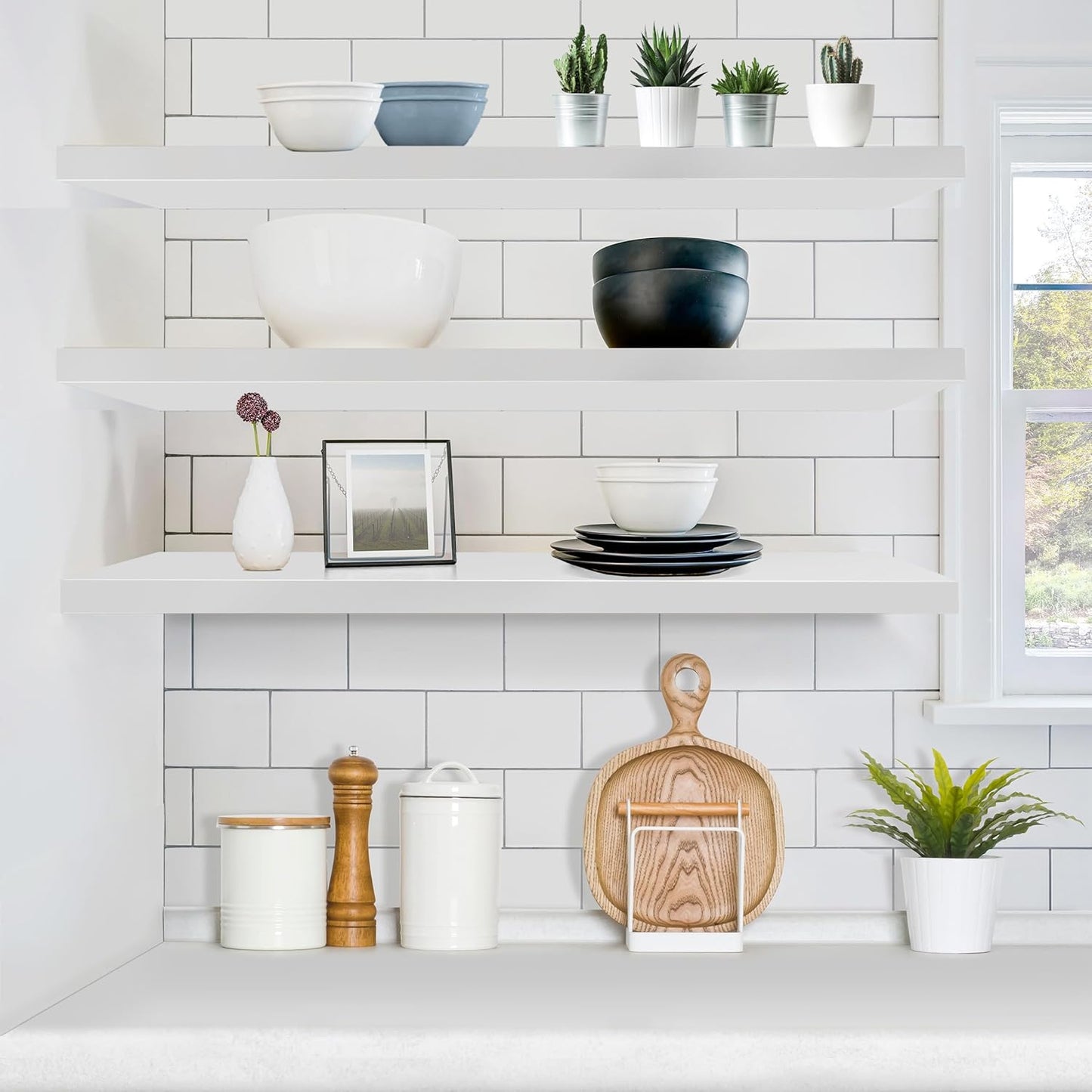 Sorbus Floating Shelves for Wall - 48 Inch Long Bathroom Shelves, Wall Decor for Bedroom, Kitchen, Living Room & Book Storage - Mounted Floating Shelf with Invisible Brackets (White, 2 Pack)