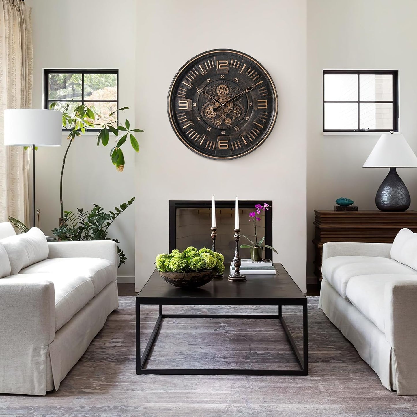 Maxstar Large Vintage Moving Gear Wall Clock, 20''Battery Operated Industrial Steampunk Metal Decor for Living Room, Office,Fireplace, Farmhouse(Arabic Number-Bronze)