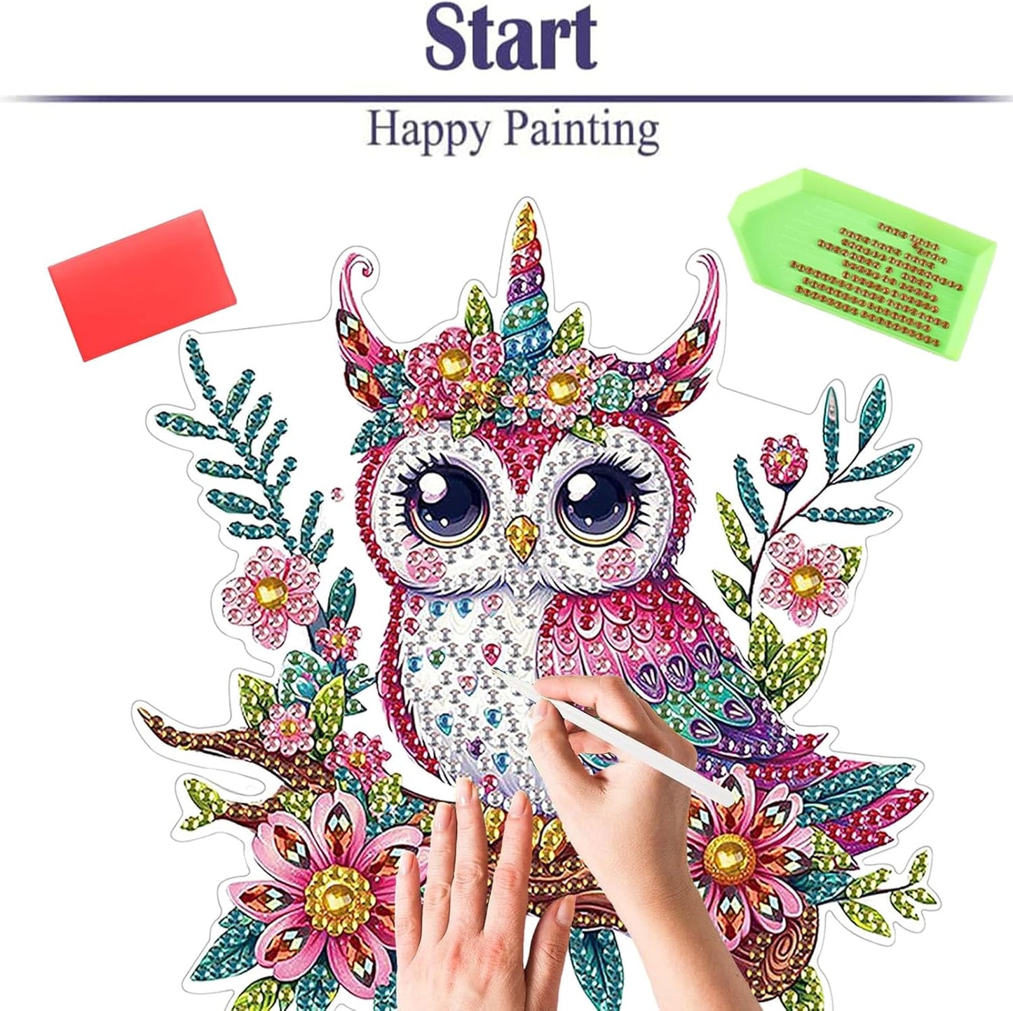 Diamond Painting Kits for Adults Beginners, 5D Full Drill Owl Crystal Art Desktop Ornament, DIY Single Sided Home Office Desk Decor, Creative Craft Gift Set with Tools