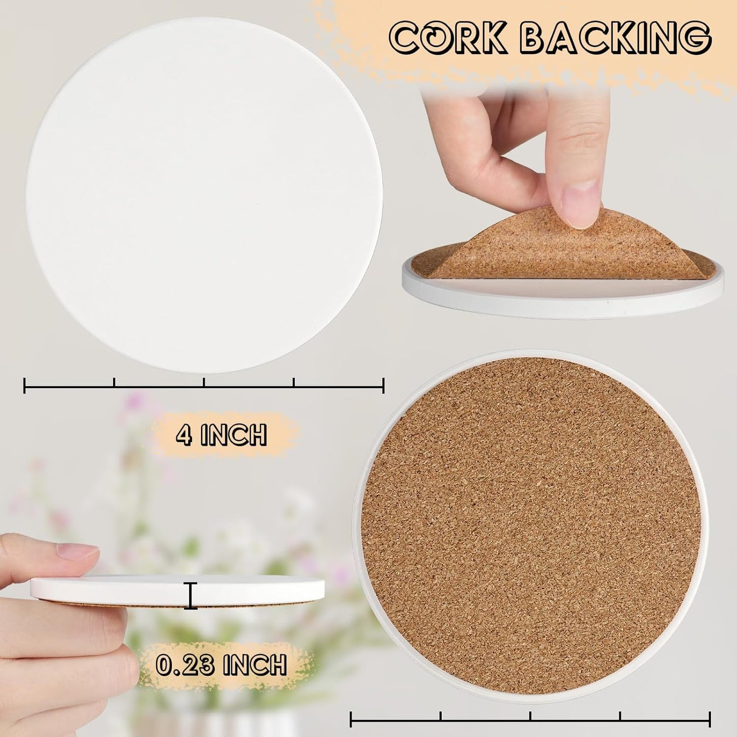 Ceramic Tiles for Crafts, GOH DODD 36 Pack Unglazed Blank Coasters with Cork Backing for Alcohol Ink Painting Acrylic Pouring Art Projects Housewarming Gifts Wedding School Education, Round, 4 Inch