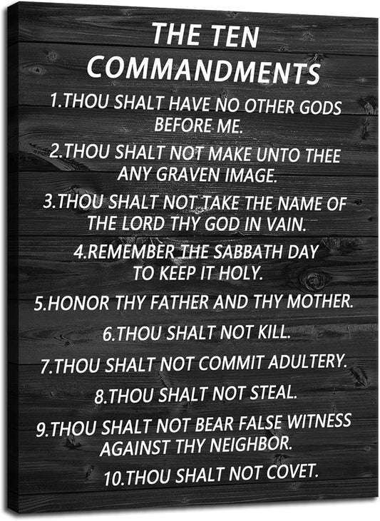Inspirational Canvas Wall Art Office Print Christian Religion Pictures Motivational Picture The Ten Commandments Poster Painting Modern Inspiring Artwork School Living Room Wall Decor [18''Wx 24''H]