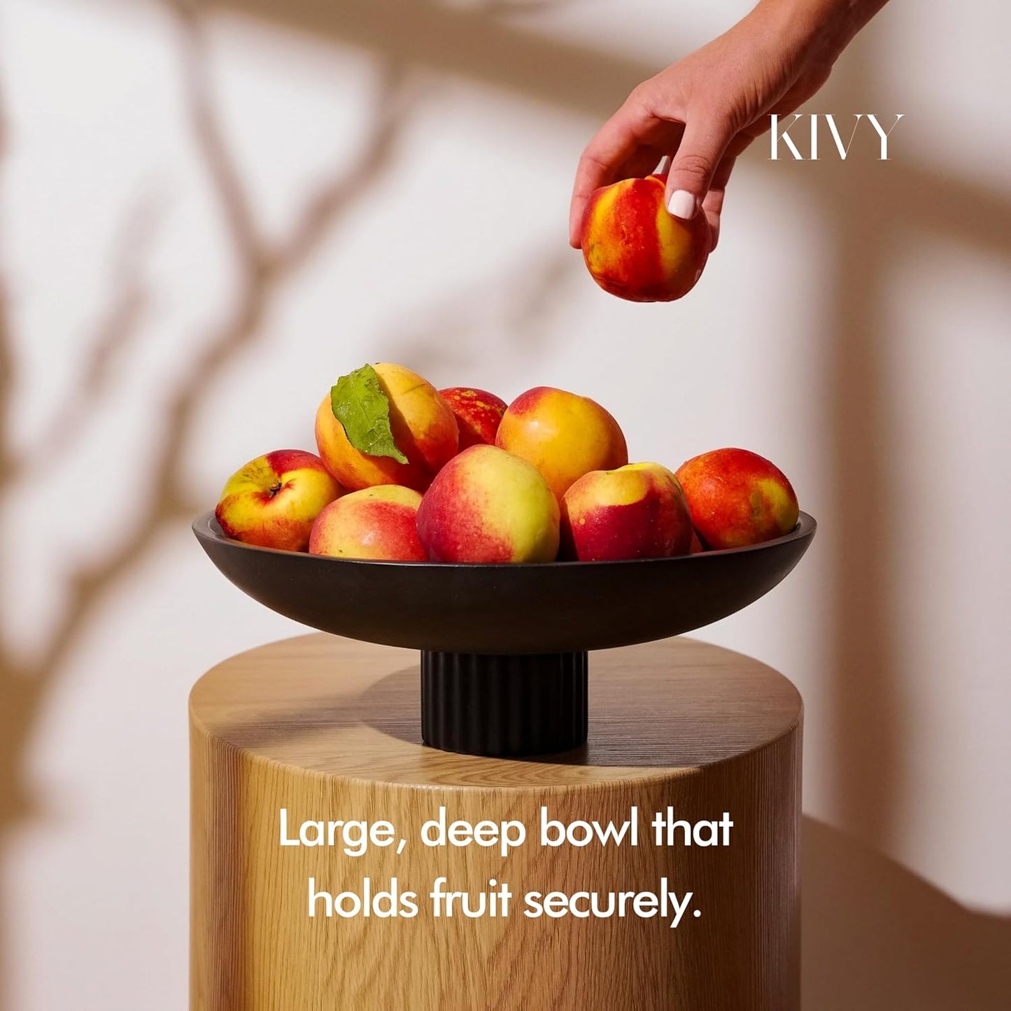 KIVY Concrete Fruit Bowl for Kitchen Counter - Large Decorative Bowl for Home Decor - Black Pedestal Bowl - Decorative Bowls for Home Decor - Black Kitchen Island Decor