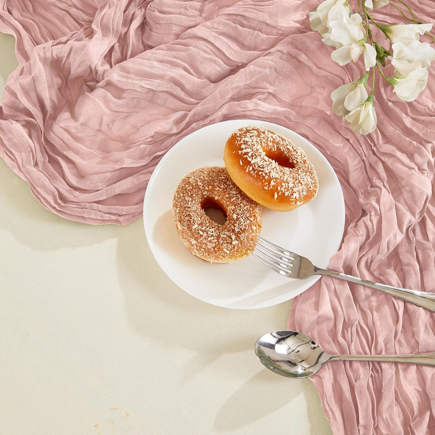 6 Pack Dusty Pink Cheesecloth Table Runner 10FT Long Boho Gauze Table Runner Rustic Sheer Runner for Wedding Bridal Baby Shower Birthday Party Table Decor Thanksgiving Christmas Decorations