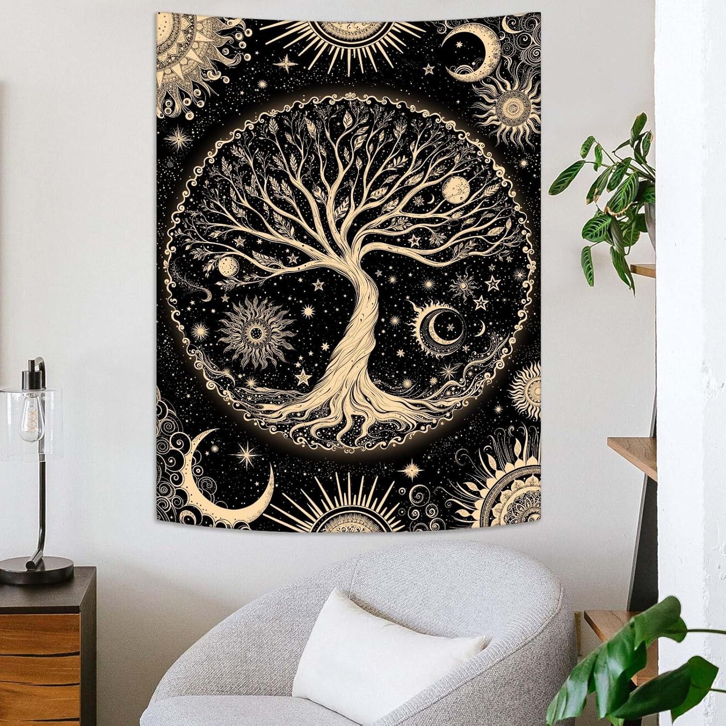 Lunerfex Tree of Life Tapestry Starry Sky Wall Tapestry, Vintage Tapestries for Bedroom Ceiling Tapestries Wall Hanging for Bedroom Living Room Decor Tree-3 44"x60"