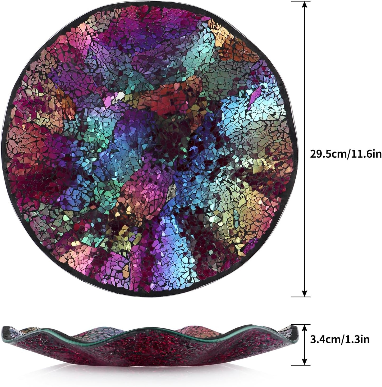 MDLUU Mosaic Centerpiece Tray, 11.6" Decorative Glass Plate, Home Decor Glass Bowl for Dining Room Table, Coffee Table, Gift (Multicolored Purple)