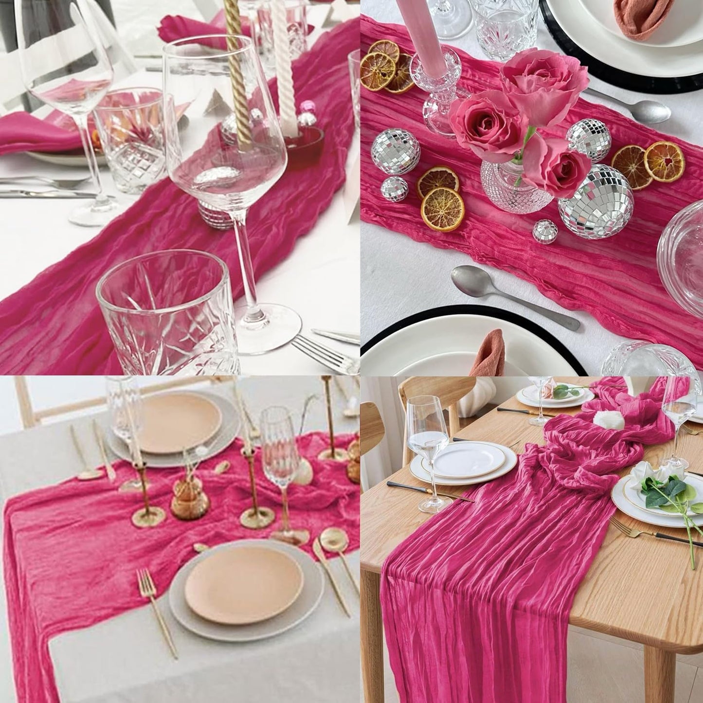 Hot Pink 12 Pack Cheesecloth Table Runner 10FT Boho Fabric Rustic Cheese Cloth Table Runner for Wedding 20 x 120 Inch Long Bridal Shower Baby Shower Gauze Sheer Birthday Party Table Decorations