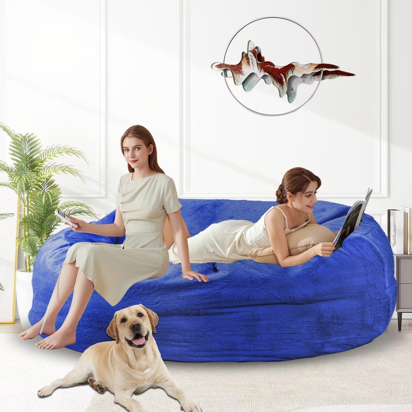 Bean Bag Chair for Adults 6FT,Soft Removable Cover for Teens/Girls Bedroom,Fluffy Giant Round Floor Beanbag Lounger Chairs (No Filler,Sapphire)