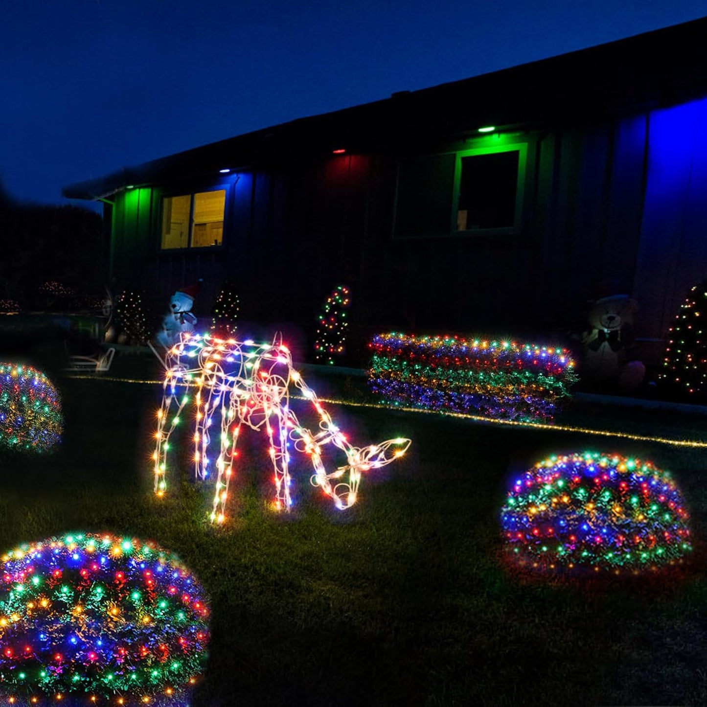 WBao Christmas Lights Outdoor, 200LED 8.4ft x 5.2ft Christmas Net Lights with 8 Modes, Timer, End to End Connectable, Waterproof LED Net Lights for Lawn, Bushes, Trees Xmas Decorations, Multicolor