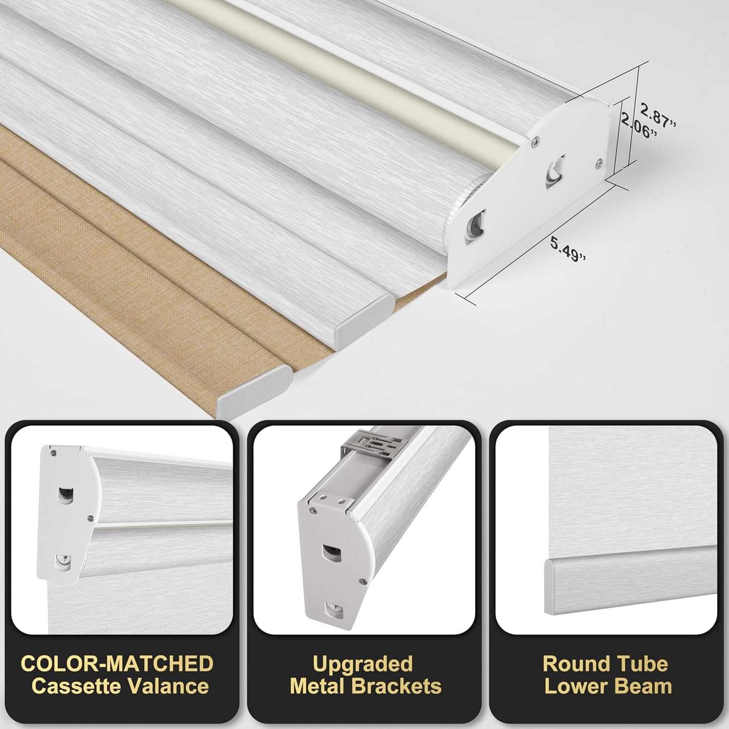 BERISSA Cordless Dual Roller Shades with Cassette Valance, Double Window Shades, Blackout and Light Filtering, Day and Night for Home Office Door. Linen Beige and White. 78 W x 86" H