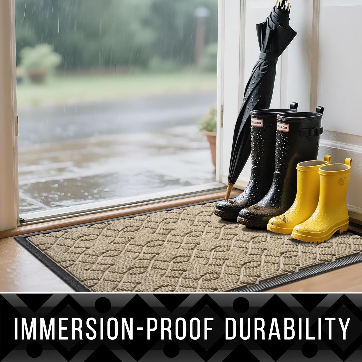 Yimobra Front Door Mat Outdoor Indoor 60x37, All-Season, All-Weather, Heavy Duty Welcome Door Mats Outside Entrance, Non Slip Porch Patio Entrance Mat, Light Beige