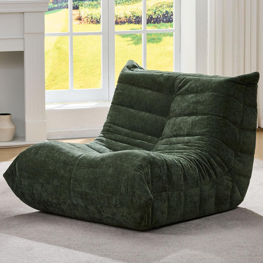 Bean Bag Chairs for Adults Giant Bean Bag Chair Memory Foam BeanBag Chair Big Bean Bag Sofa with Filler Faux Fur Fireside Beanbags Lazy Sofa for Living Room Bedroom Dorm Office (Green Chenille)