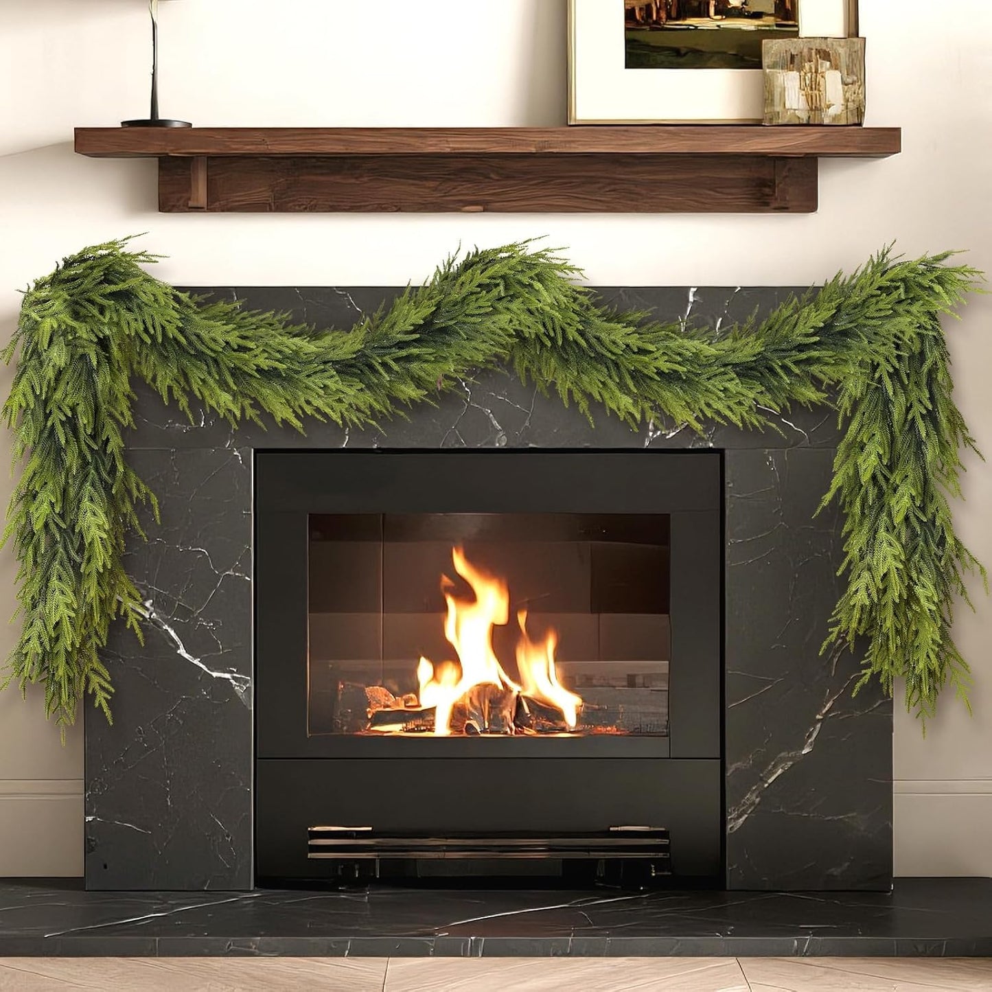 Artificial Norfolk Pine Garland - Faux Christmas Garland Fake Green Garland for Fireplace,Table, Stairs, Mantle, Window,Indoor Outdoor,Home,Holiday Decor(1 PCS,5 FT)