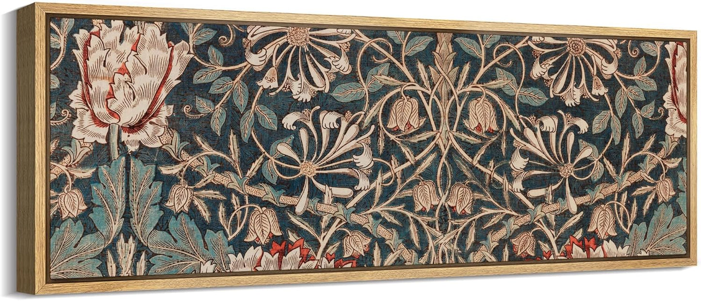 MUDECOR Large Framed Canvas Print Wall Art Botanical Elegance Victorian Style Floral Antique Retro Fine Art Illustrations Decorative Colorful for Bedroom - 60"x20"