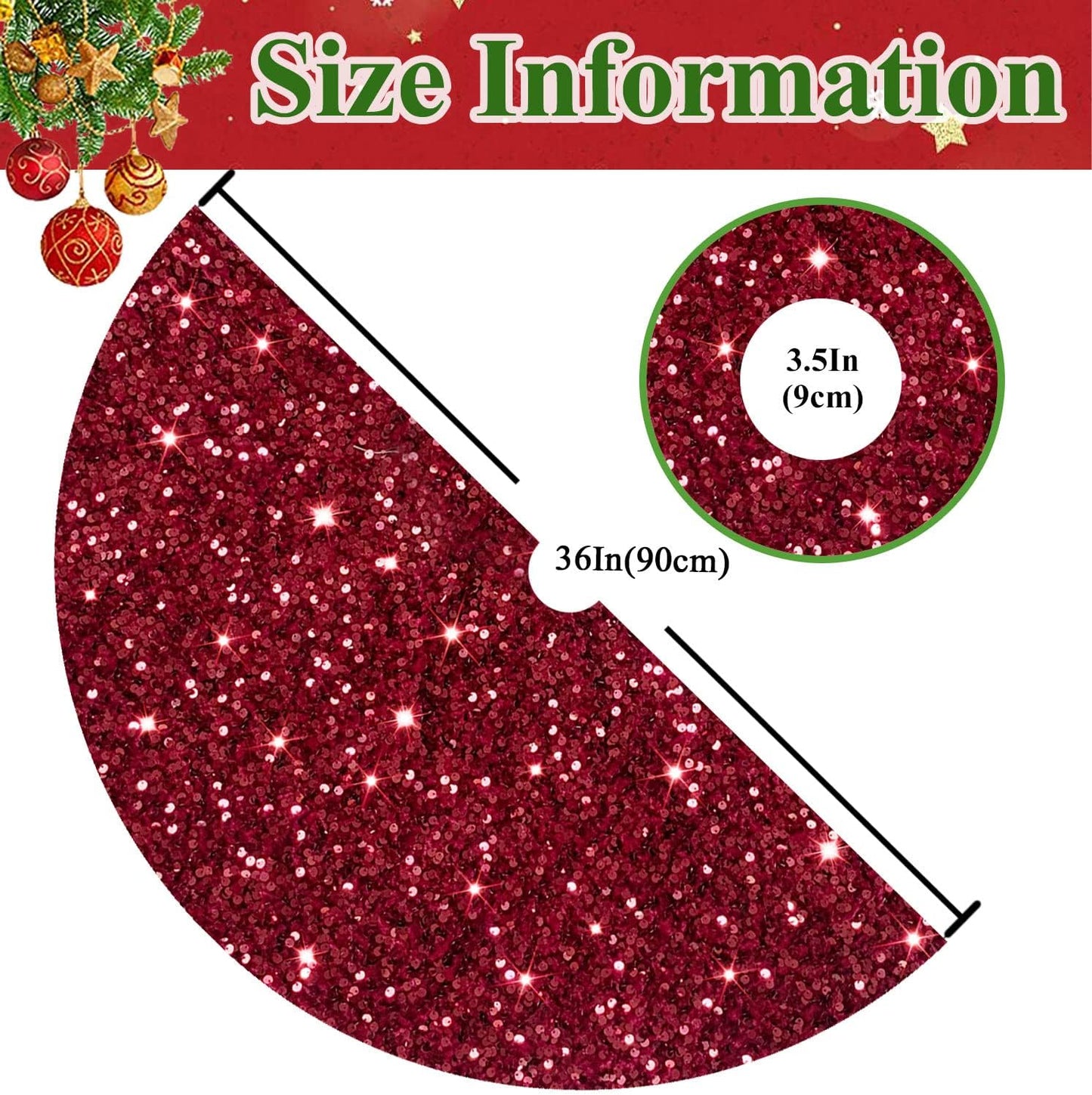 Sequin Tree Skirt 36 Inch Burgundy Christmas Tree Skirt Velvet Fabric Christmas Tree Floor Mat Glitter Tree Skirt Christmas Tree Carpet Wine Red Tree Skirt for Indoor Home Party Decor