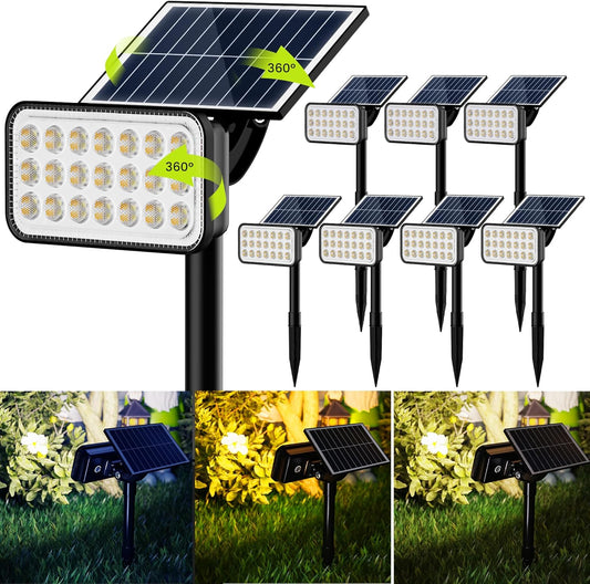 JACKYLED Solar Lights Outdoor Waterproof, 84 LED 5 Lighting Modes Solar Spotlights, 360 Adjustable Head & Panel, Solar Powered Garden Yard Spot Lights for Outside Landscape Lighting, 8 Pack