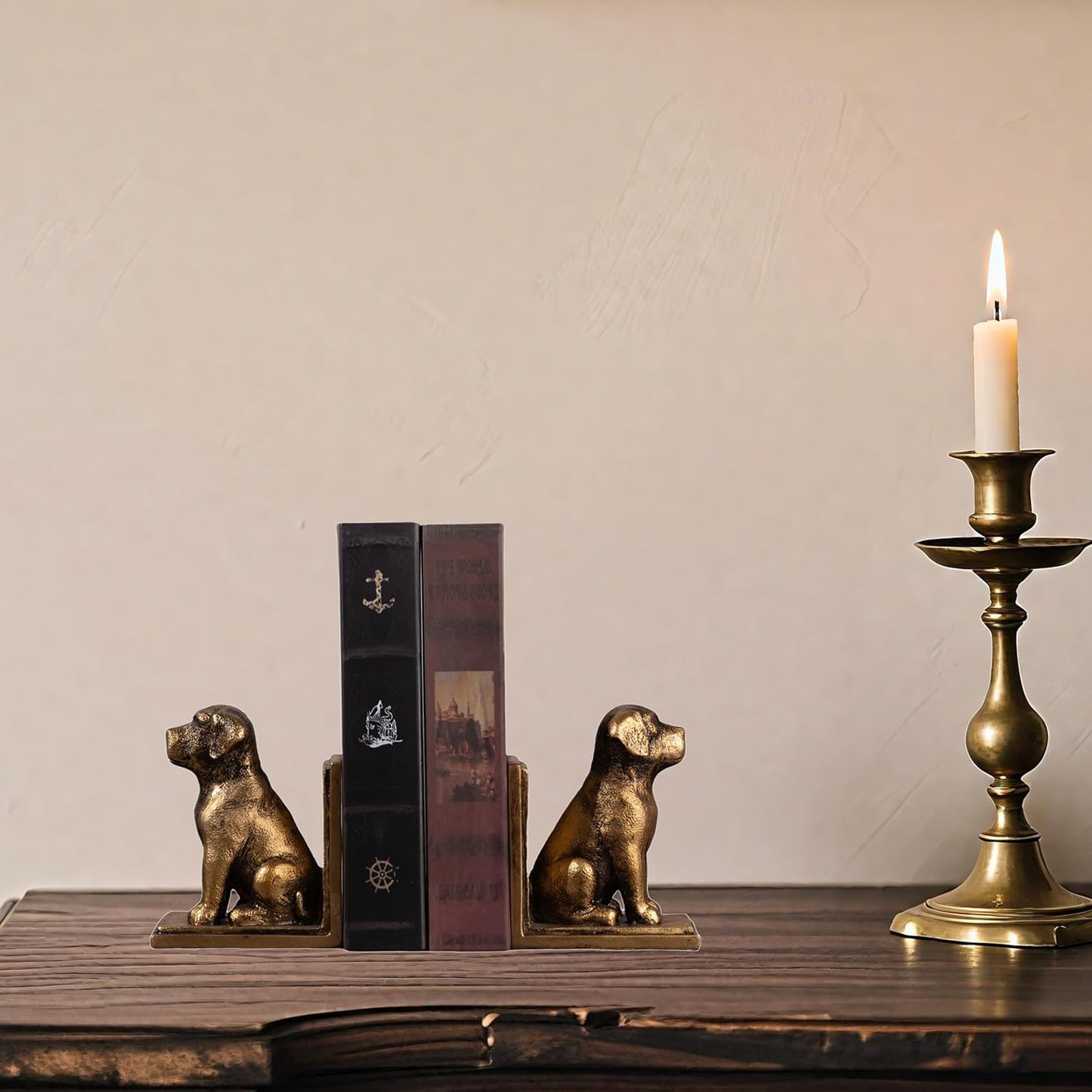 Book Ends for Shelves to Hold Books Heavy Duty,Decorative Bookend for Bookshelf Décor,Cute Animal Dog Book Stopper Labrador Retriever Statues for Home, Office Desk Decoration,1pair