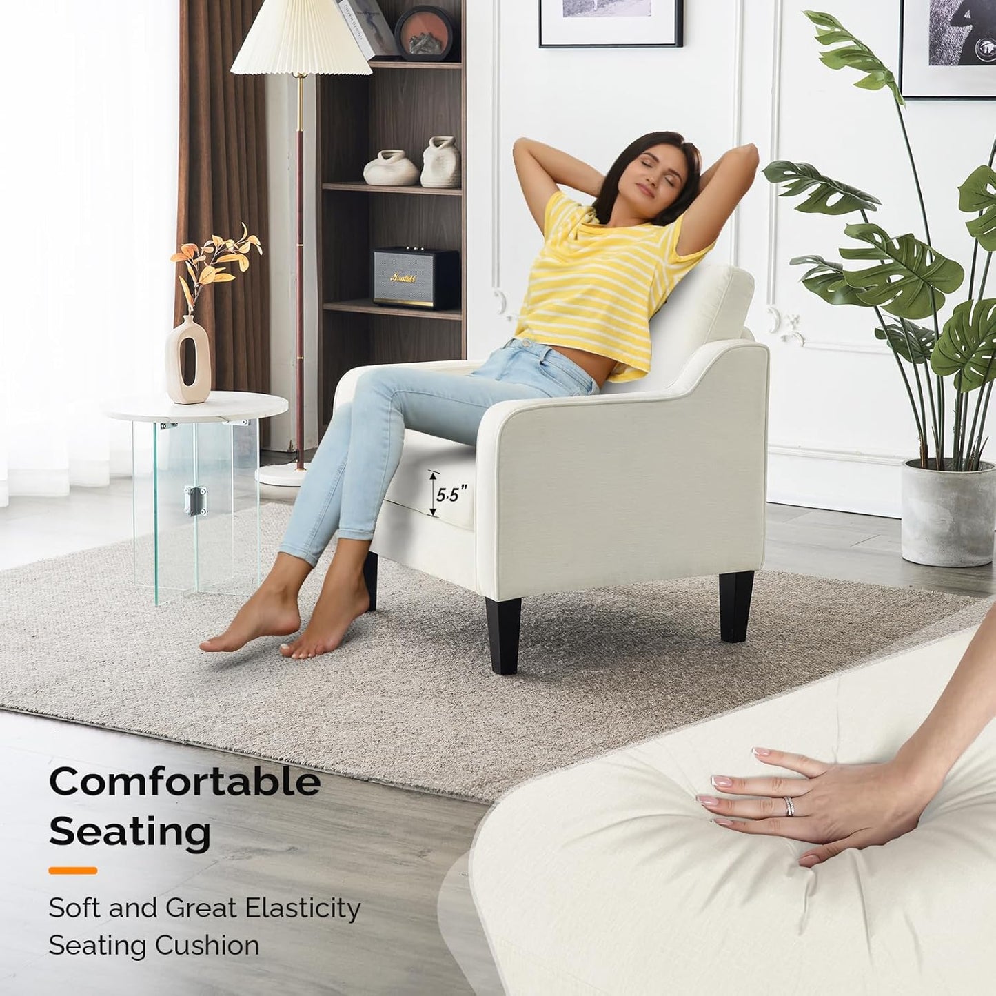 VINGLI Mid Century Modern Accent Chairs Set of 2, Comfy Armchair Chenille Sofa Upholstered Side Reading Chair for Living Room, Bedroom, Play Room, Apartment, Office