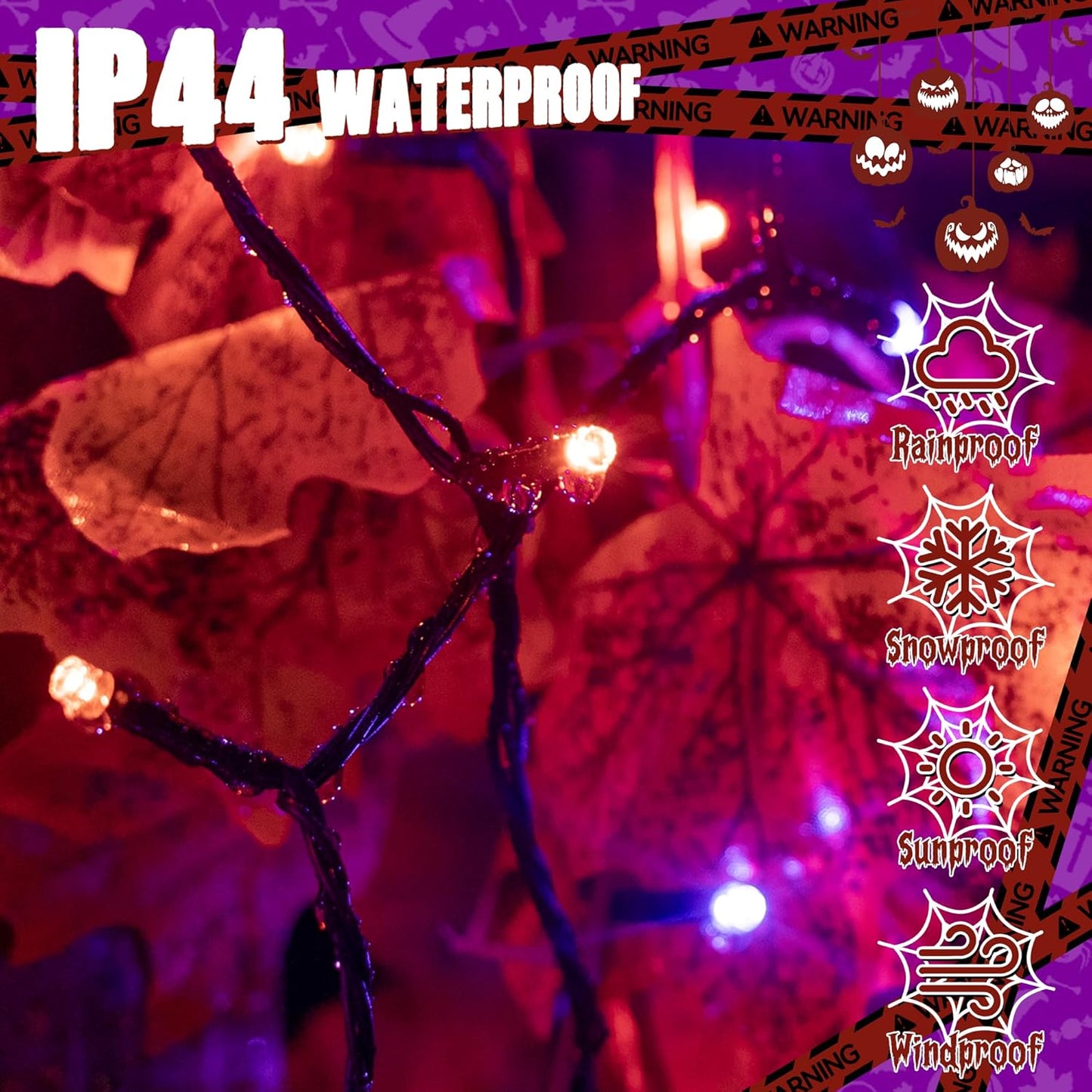 Ollny Halloween Lights Outdoor, 300 LED 100FT Orange and Purple Halloween Decorations with 8 Modes Timer, Plug in String Lights for Indoor Outside House Yard Party