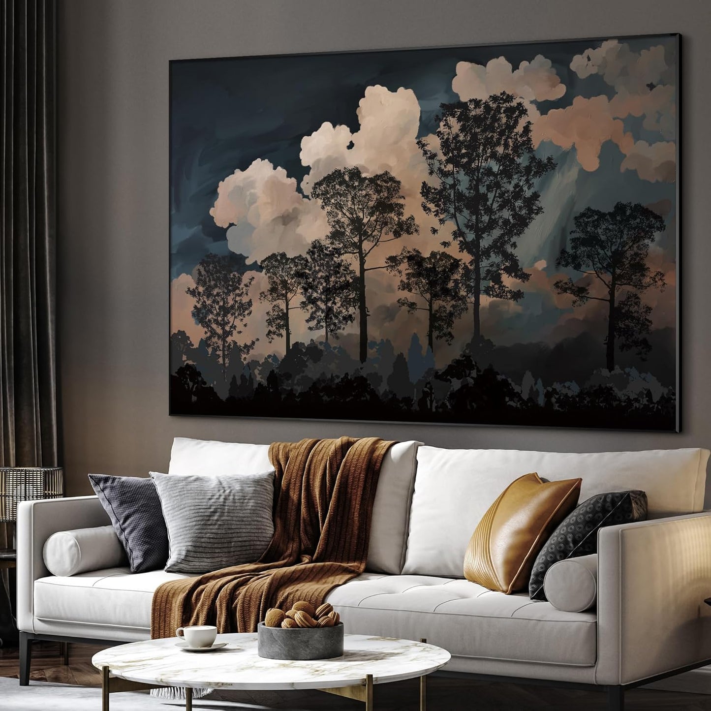 SIGNWIN 46"x60" Extra Large Framed Wall Art Silhouetted Trees at Dusk, Dramatic Forest and Cloudscape for Home Living Room Bedroom Decor (Frame Assembly Required)