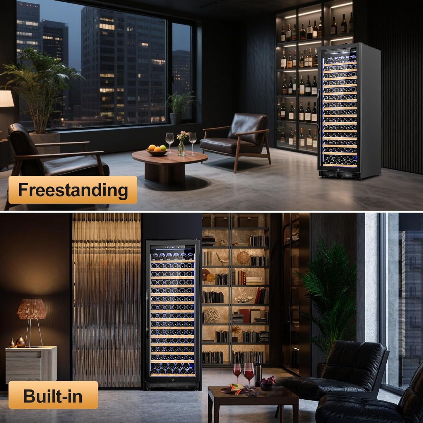 24 Inch Wine Cooler Refrigerator,179 Bottles Wine Fridge Large Capacity Professional Wine Cellars with Powerful Compressor,Quiet Operation and Elegant Design, Black