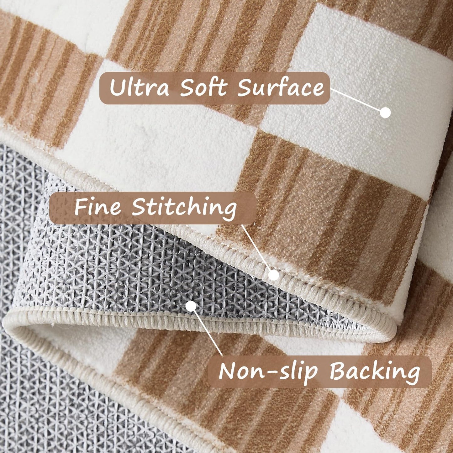 jinchan 3x5 Brown Checkered Area Rugs for Kids Room - Machine Washable Rug Modern Neutral Geometric Lattice Soft Non-Slip Carpet for Nursery Playroom Bedroom Entryway Living Room Home Office