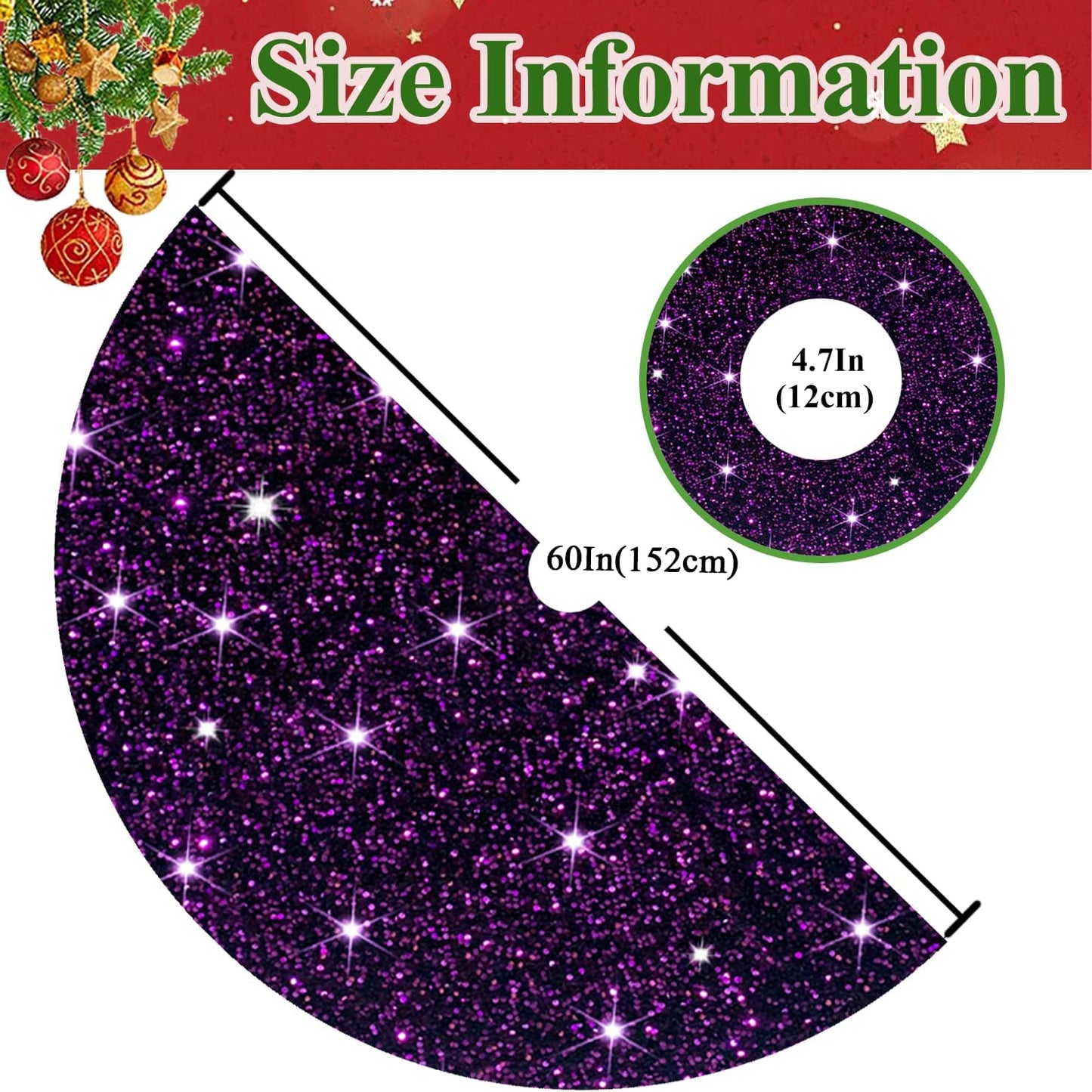 MODFUNS Purple Xmas Tree Skirt Sequin Christmas Tree Skirt 60 Inch Velvet Tree Mats Glitter Fabric Large Tree Skirts for Christmas Tree Base Cover Halloween Party Tree Skirt for Christmas Day Holiday