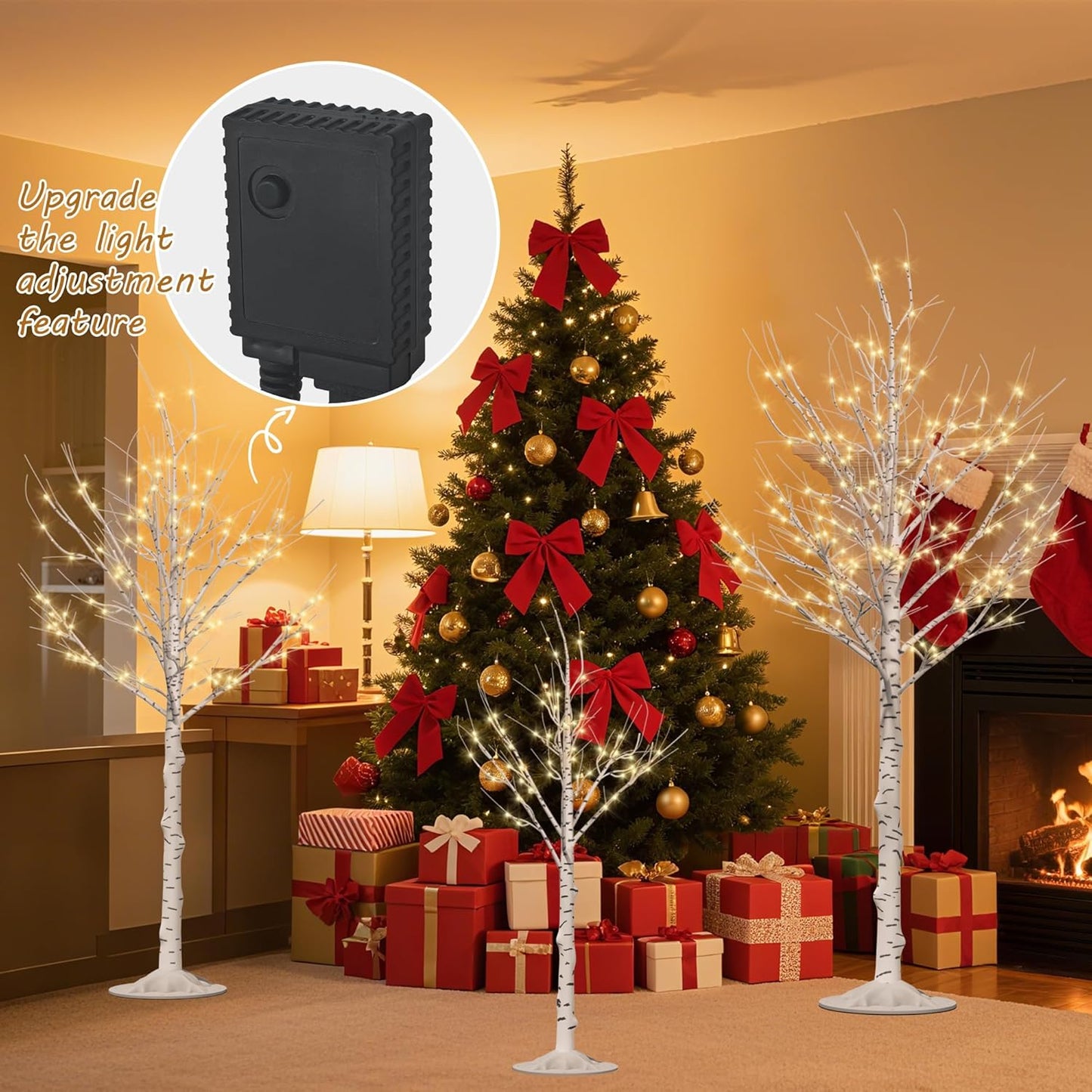 Outdoor Christmas Decorations Lighted Birch Tree Set of 3, LED Warm White 4, 6 and 8 Feet, for Indoor Christmas Decor, Party, Garden, Yard, Wedding, Holiday