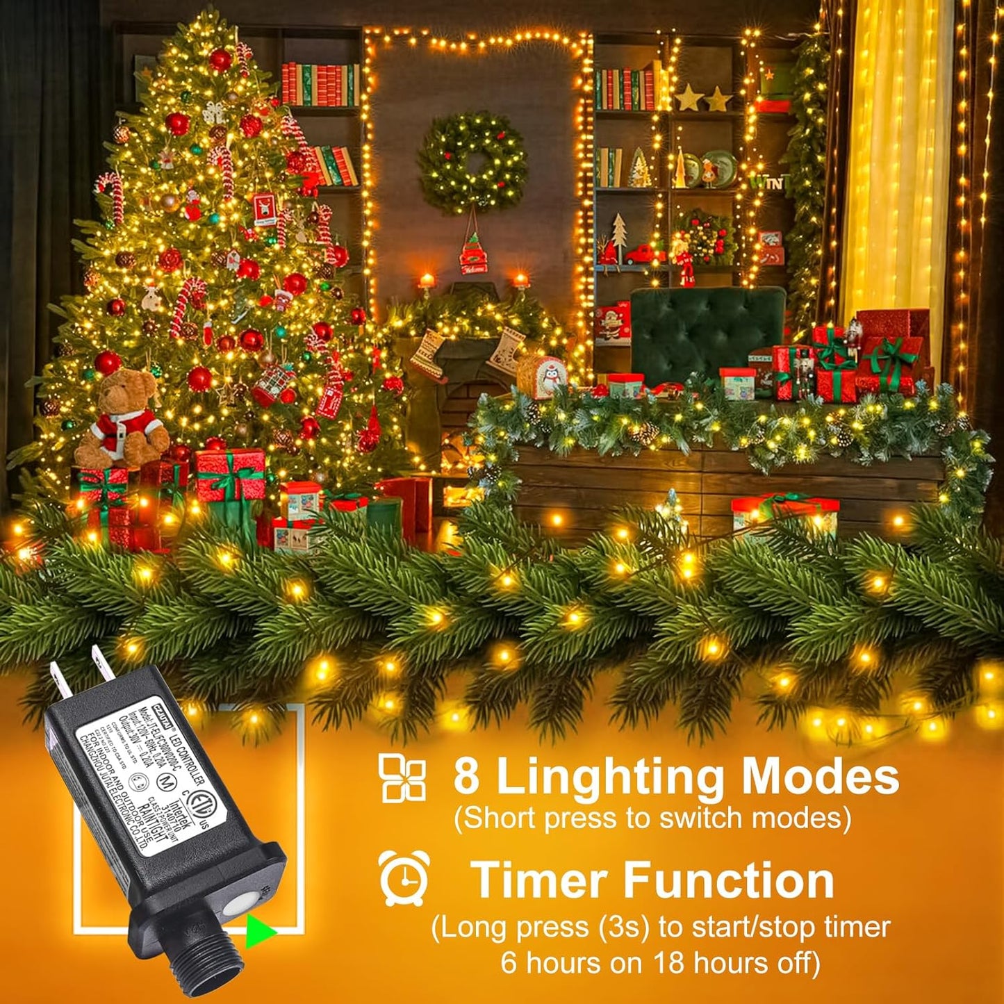 262FT 800 LED Christmas Lights, Plug in Warm White Christmas Tree Lights Outdoor with Timer and 8 Modes, Green Wire Waterproof String Lights for Indoor Yard Patio Xmas Holiday Decorations